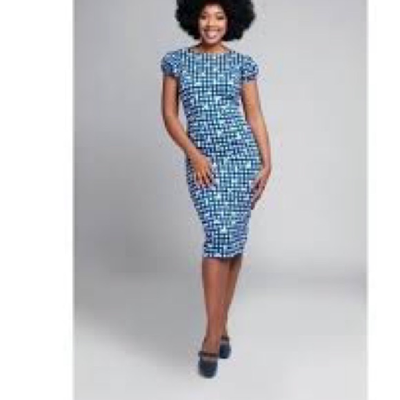 T34a- COLLECTIF LONDON Blue-White GINGHAM Plaid DAISIES Midi DEMIRA Sheath Dress - Picture 10 of 10